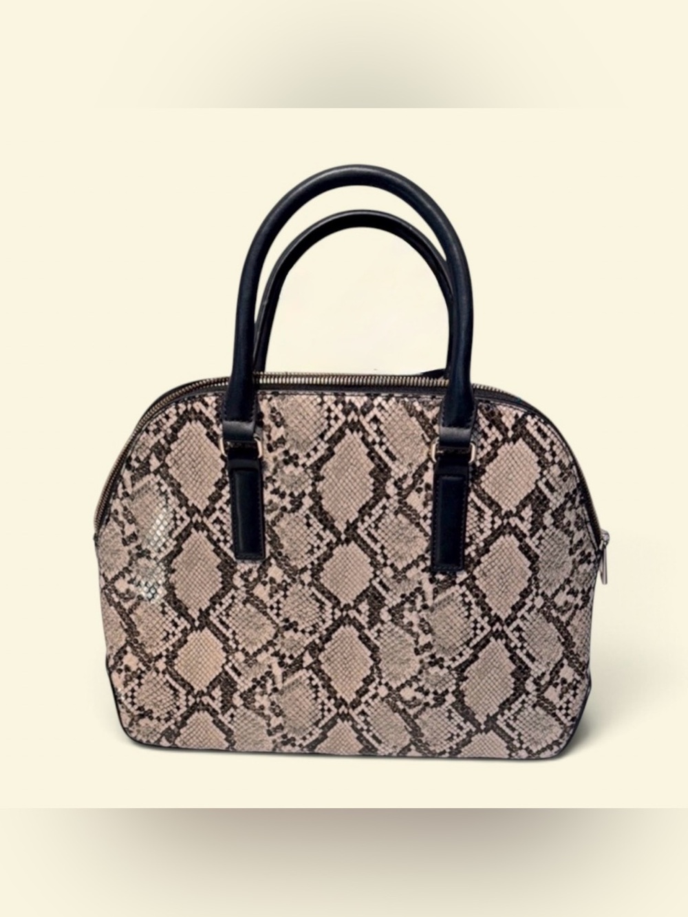 a new day Cream and Black Satchel with Classic Dome Shape